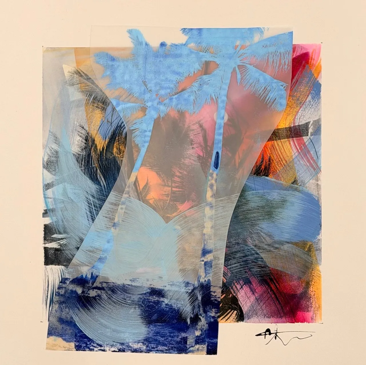 Alizé, Acrylic, ink, spray paint, screen print and collage on paper and Dura-Lar by Misha Cittadini