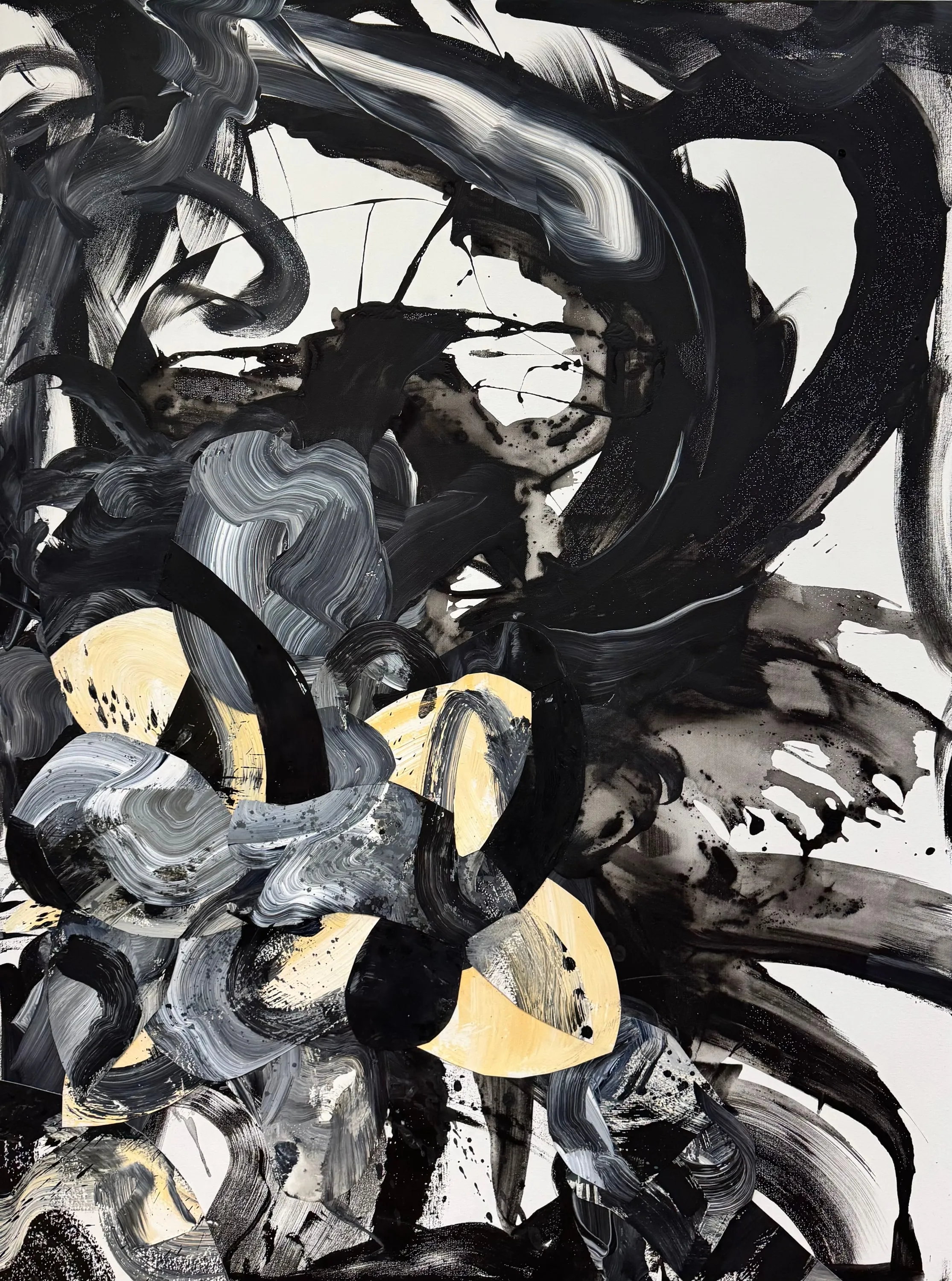 Black Wave, Acrylic, Ink, Collage on Canvas  by Misha Cittadini