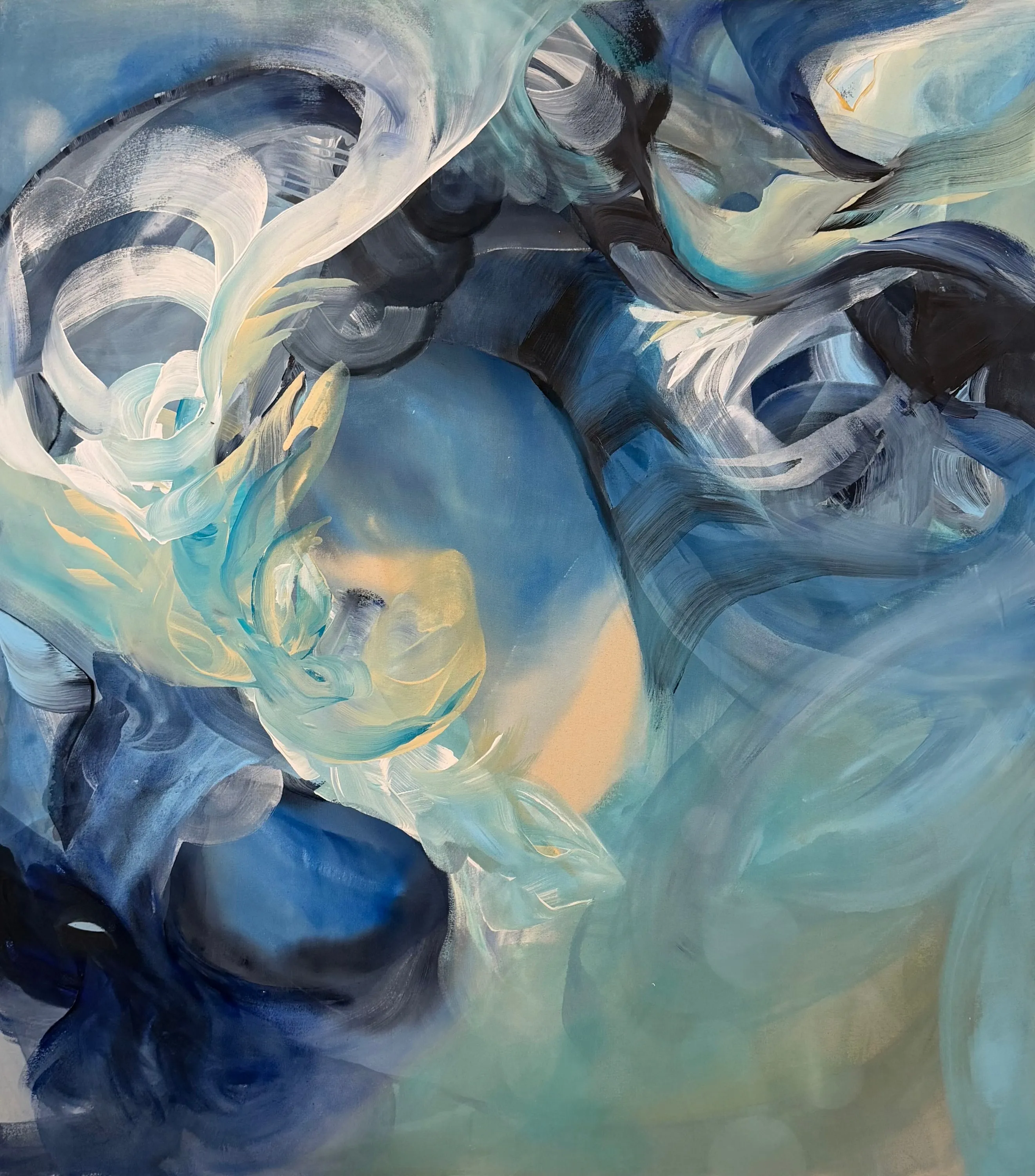 Deep Current, Acrylic, Ink, Spray Paint on Raw Canvas  by Misha Cittadini