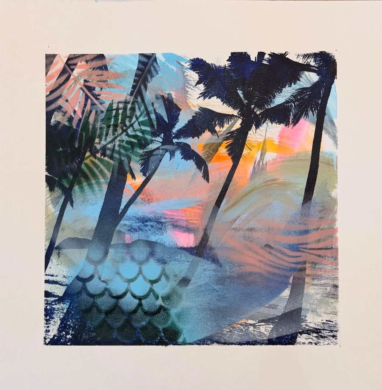 Etesian, Acrylic, ink, spray paint, screen print on paper by Misha Cittadini