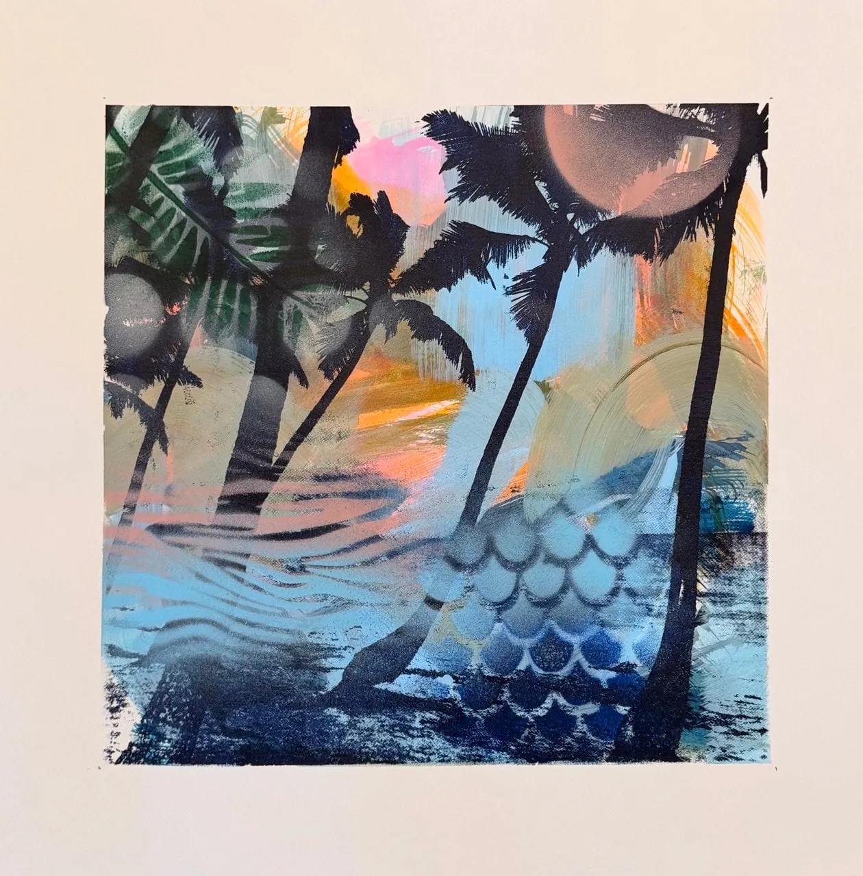 Khamsin, Acrylic, ink, spray paint, screen print on paper by Misha Cittadini