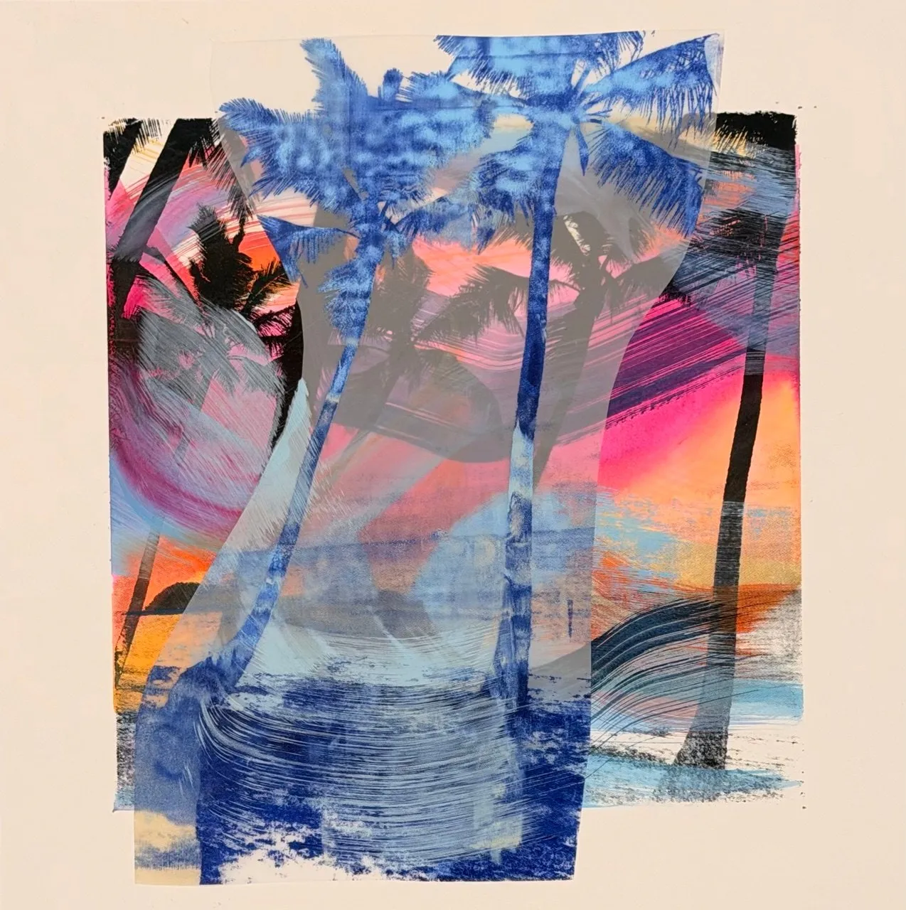 Levante, Acrylic, ink, spray paint, screen print and collage on paper and Dura-Lar by Misha Cittadini