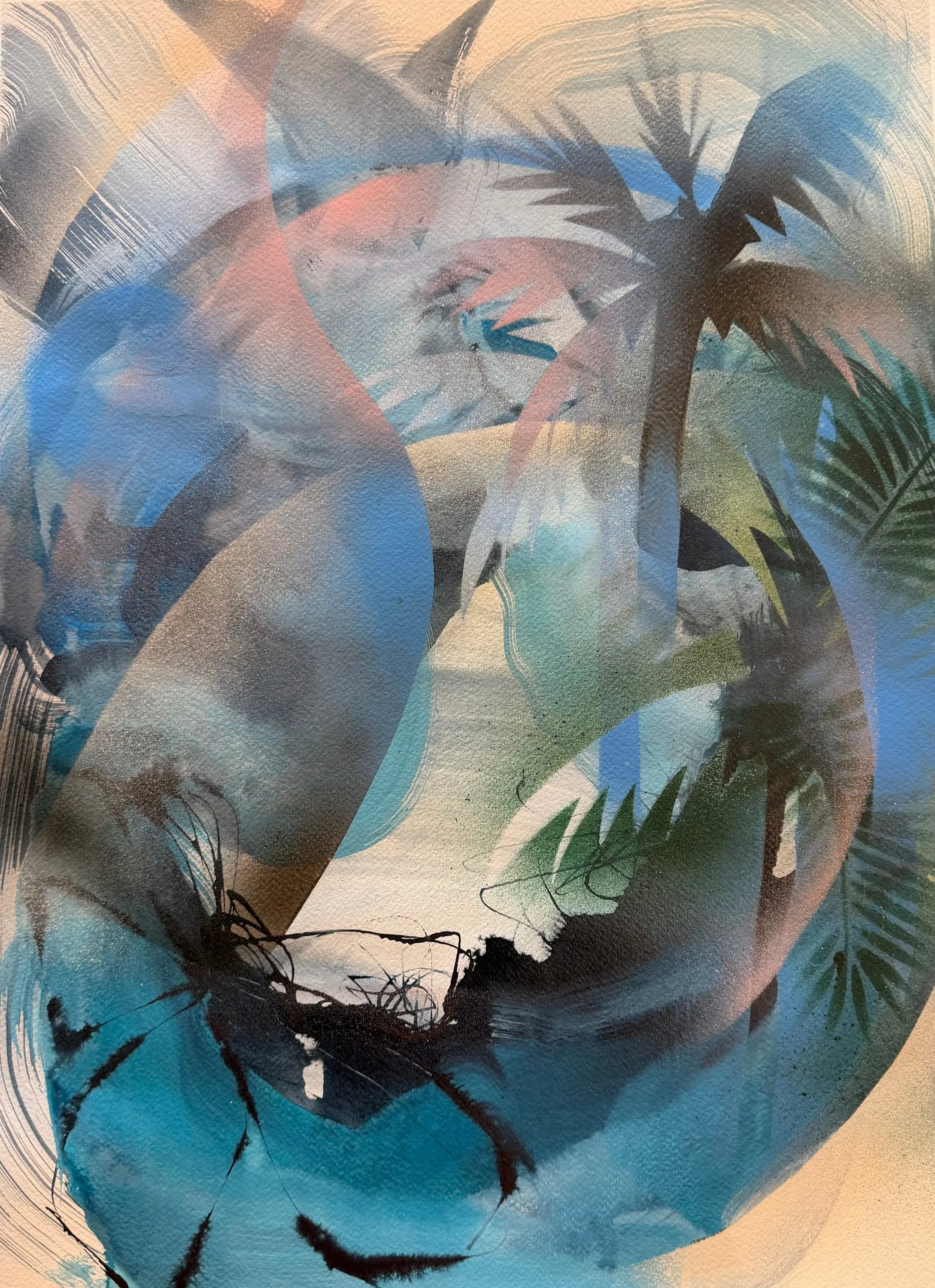Palm Trees I, Acrylic, Ink, Spray Paint on Paper  by Misha Cittadini