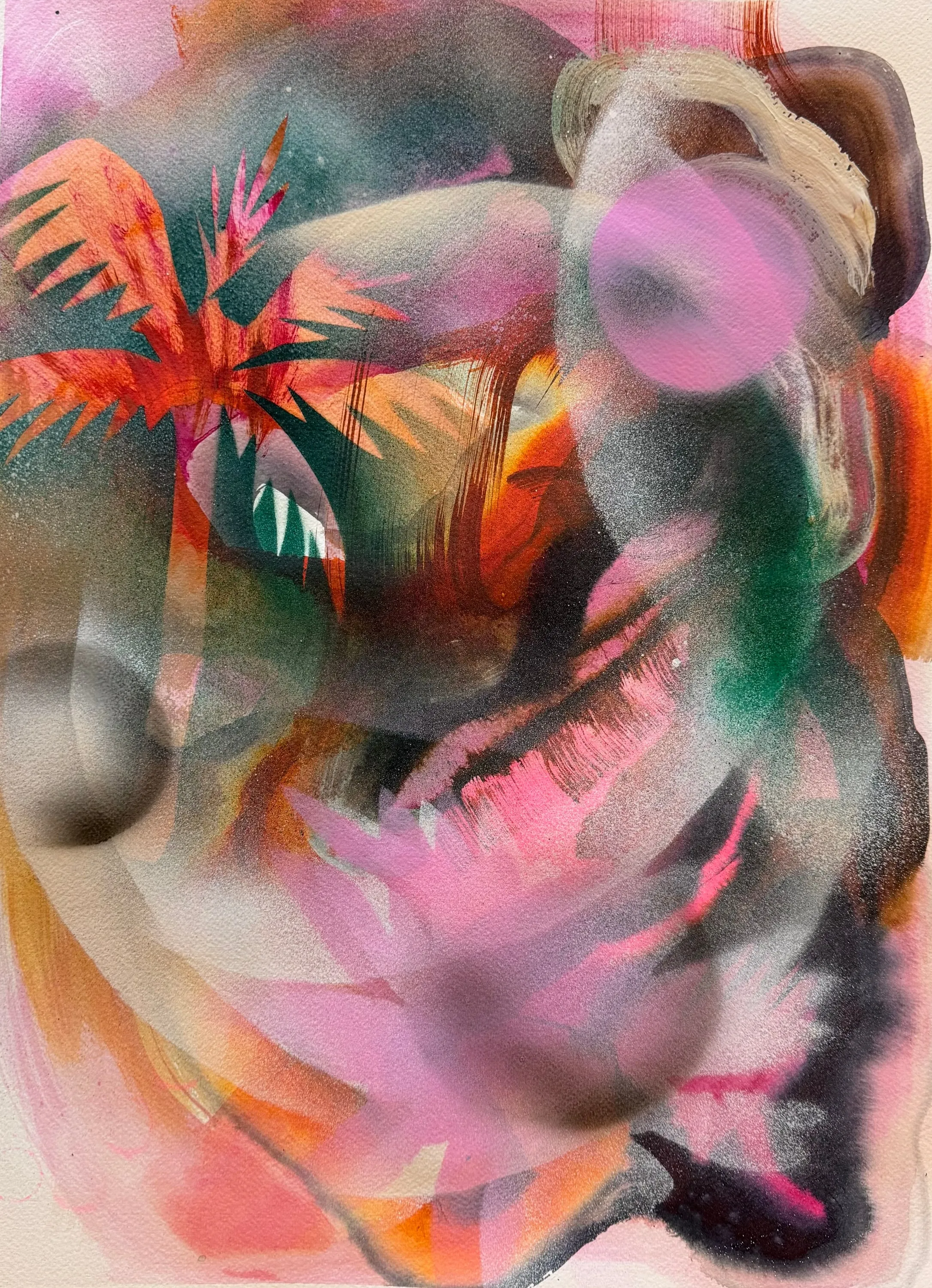 Palm Trees II, Acrylic, Ink, Spray Paint on Paper by Misha Cittadini
