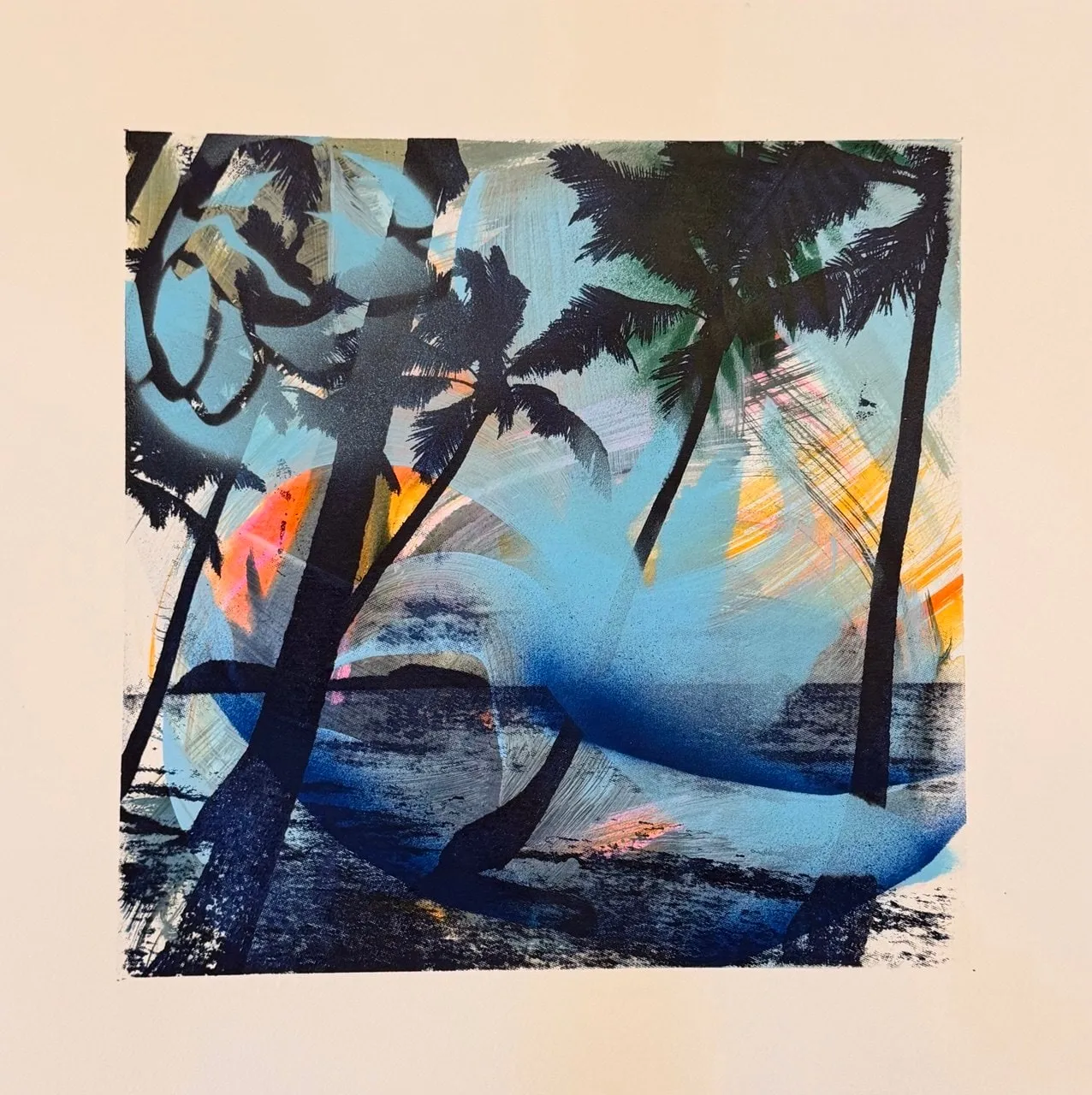 Ponente, Acrylic, ink, spray paint, screen print on paper by Misha Cittadini