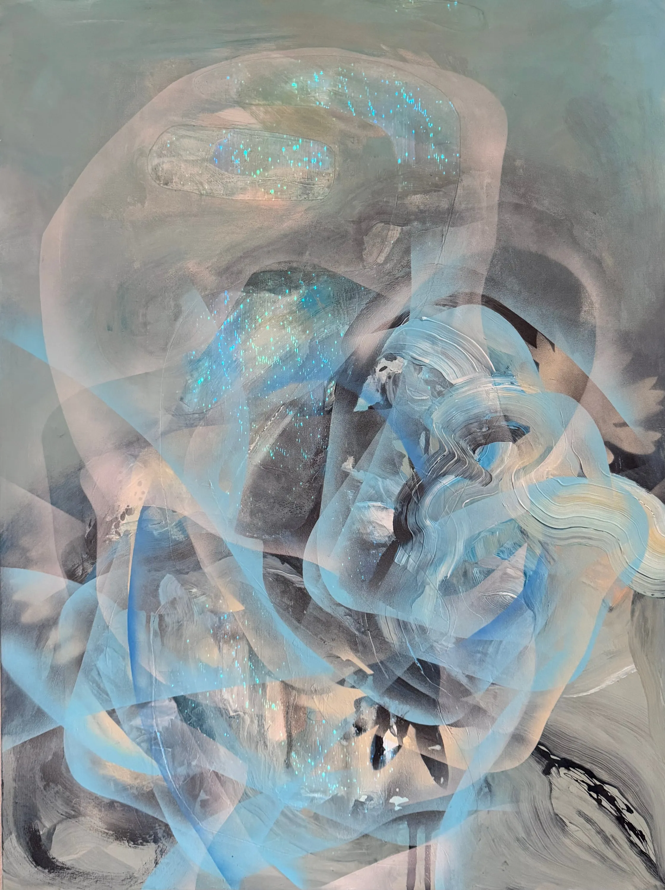 Resonance of Light, Acrylic, ink, spray paint & fiber optic light on canvas by Misha Cittadini