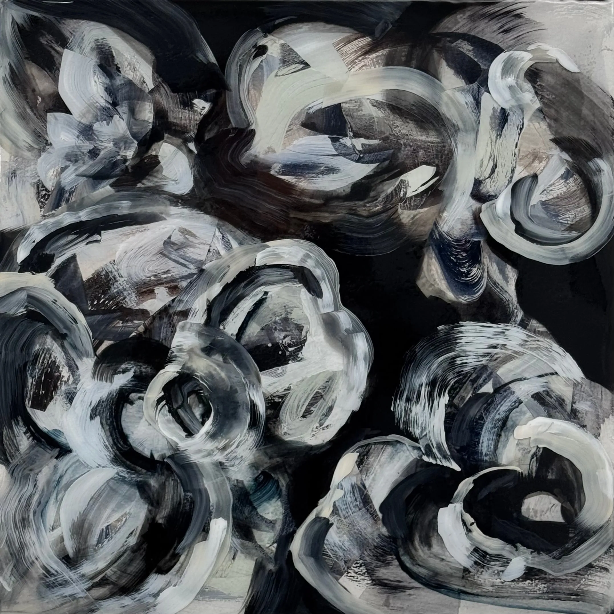Reverberation V, Acrylic, ink, collage, resin on wood by Misha Cittadini