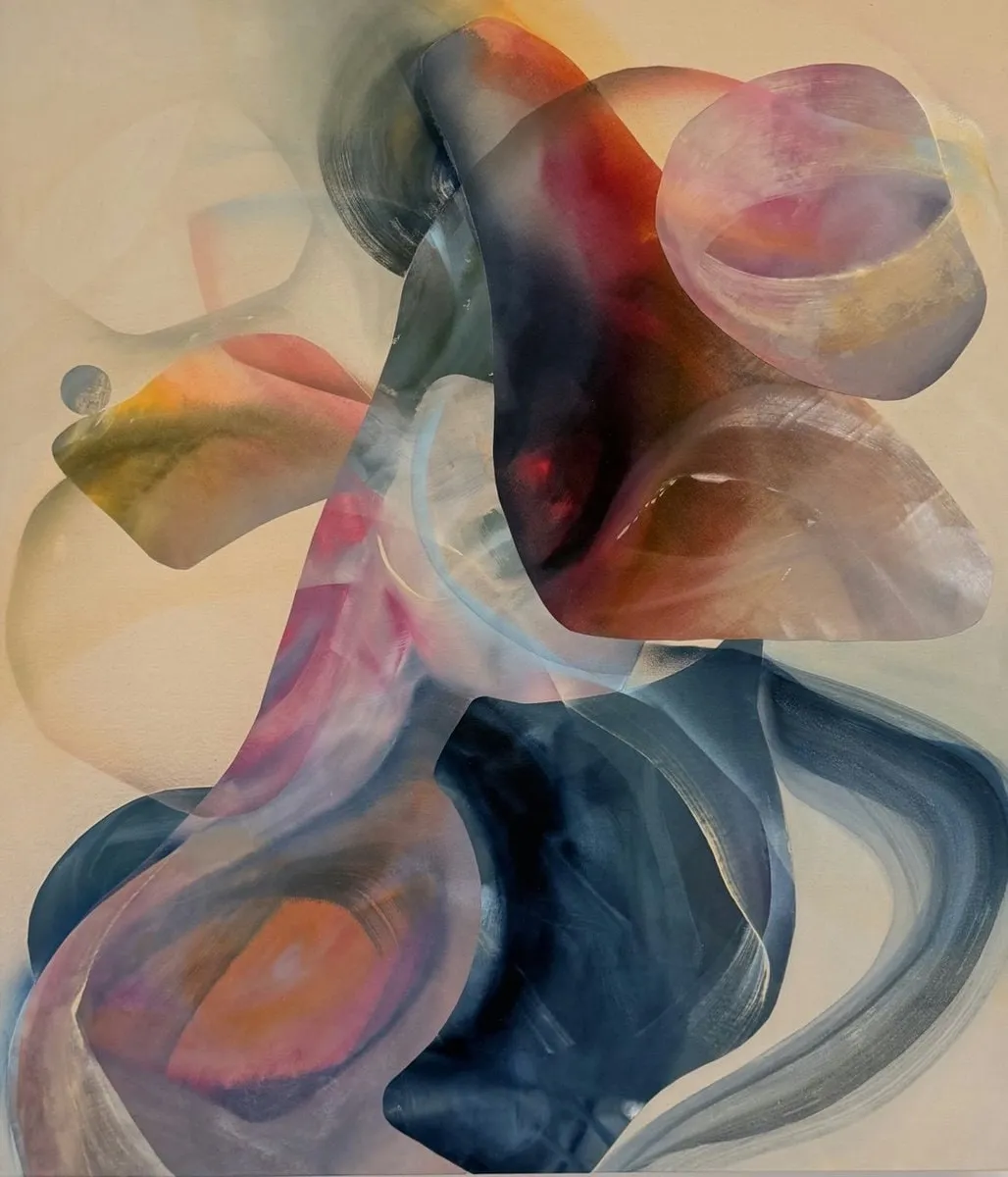 Still Point, Acrylic, Ink, Spray Paint, Collage on Raw Canvas by Misha Cittadini