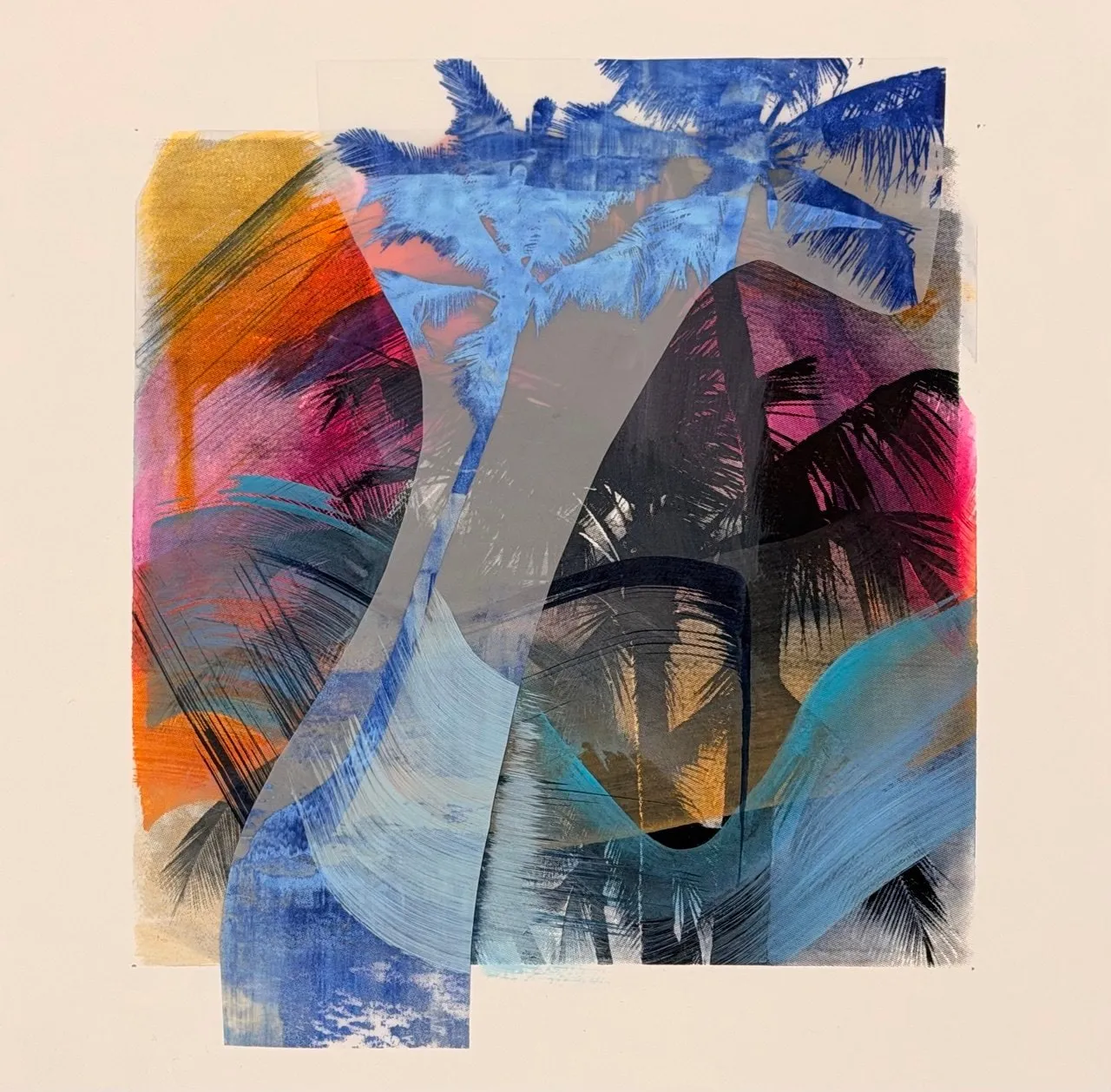 Tramontana, Acrylic, ink, spray paint, screen print and collage on paper and Dura-Lar by Misha Cittadini