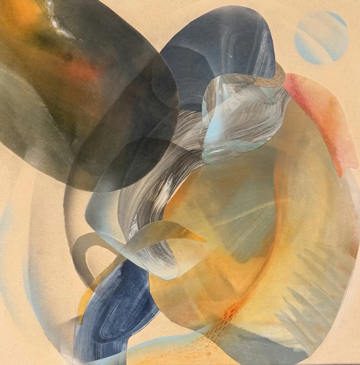 Warm Eclipse, Acrylic, Ink, Spray Paint, Collage on Raw Canvas by Misha Cittadini