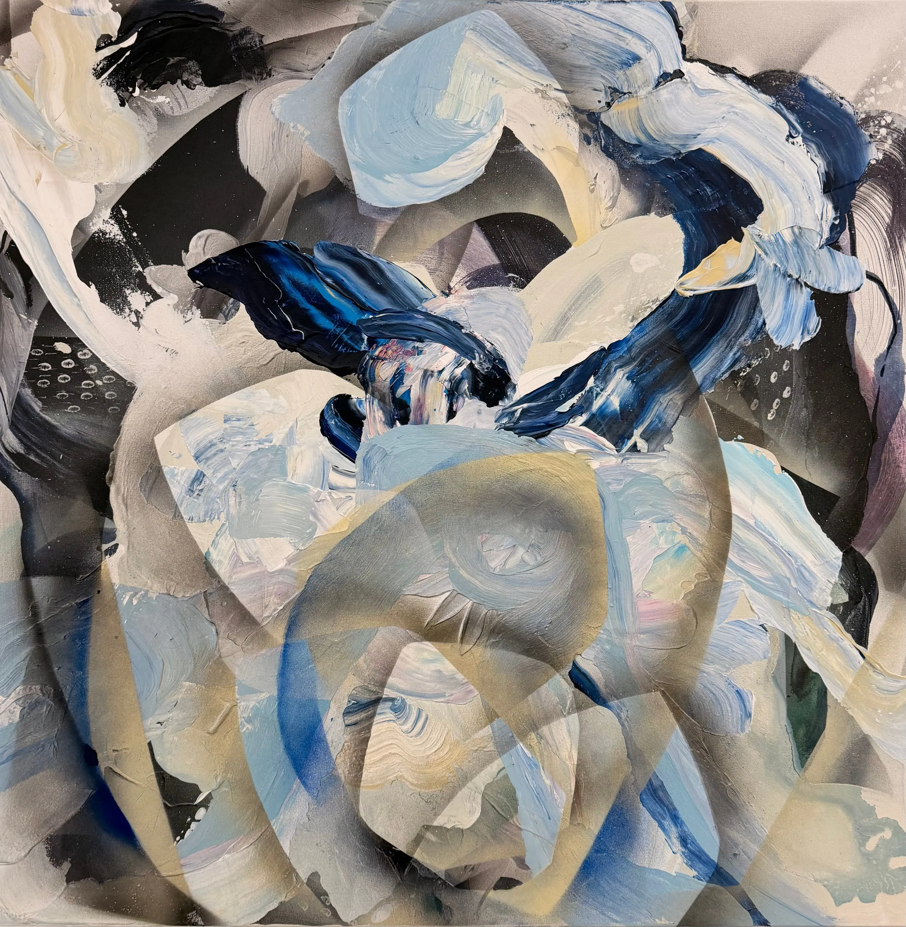 Wave of Blue, Acrylic, Ink, Spray Paint on Canvas by Misha Cittadini