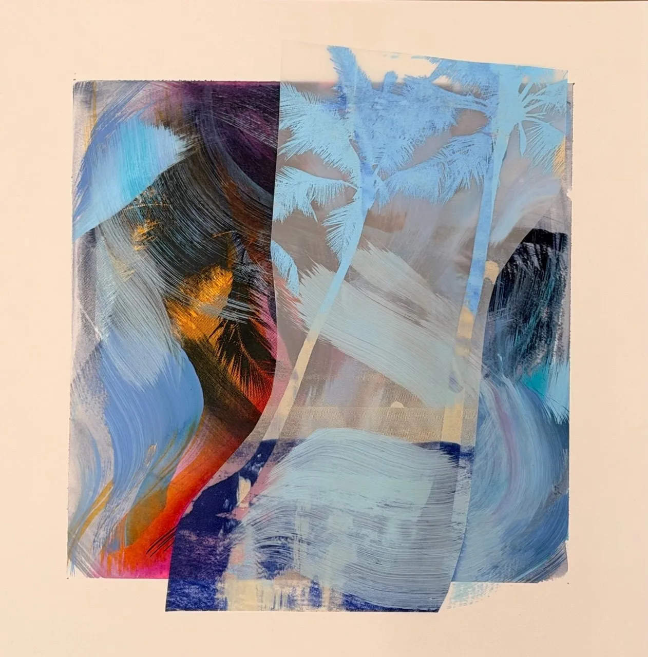 Zephyr, Acrylic, ink, spray paint, screen print and collage on paper and Dura-Lar by Misha Cittadini